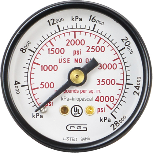 Pressure Gauges, 1-1/2" , 0 - 4000 psi, Back Mount, Analogue Ontario Safety Products