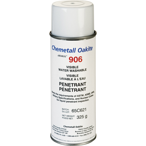 906 Water Washable Visible Penetrants, Aerosol Can Ontario Safety Products