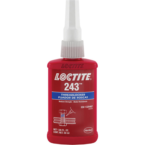 Threadlocker 243 Oil Tolerant, Blue, Medium, 50 ml, Bottle Ontario Safety Products