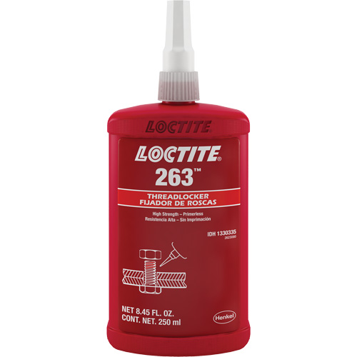 Threadlocker 263 Rapid Cure, Red, High, 250 ml, Bottle Ontario Safety Products