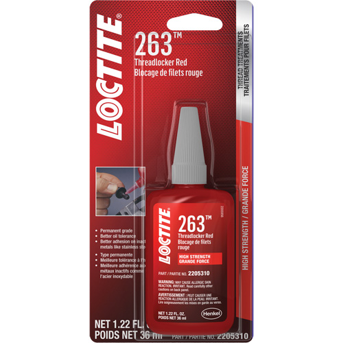 263 Threadlocker, Red, High, 36 ml, Bottle Ontario Safety Products