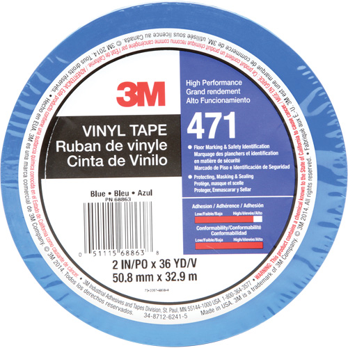 471 Vinyl Tape, 50.8 mm (2") W x 32.9 m (108') L, 5.2 mils, Blue Ontario Safety Products