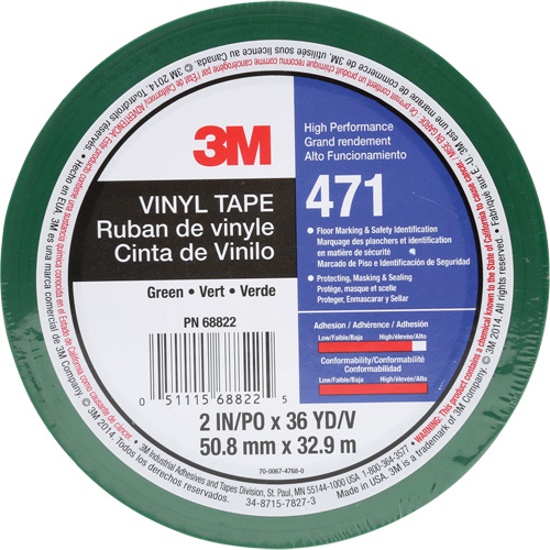 471 Vinyl Tape, 50.8 mm (2") W x 32.9 m (108') L, 5.2 mils, Green Ontario Safety Products