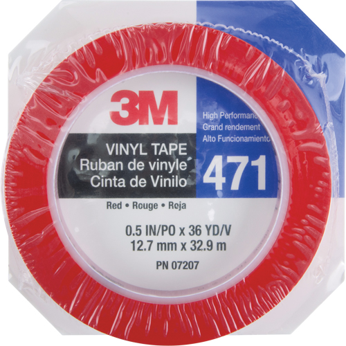 471 Vinyl Tape, 12 mm (1/2") W x 32.9 m (108') L, 5.3 mils, Red Ontario Safety Products
