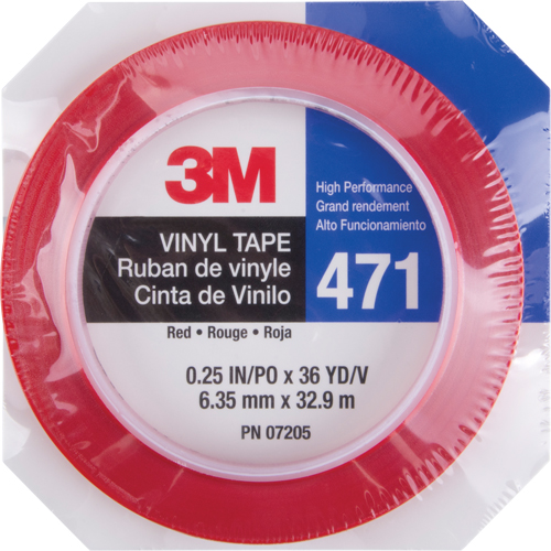 471 Vinyl Tape, 6 mm (1/4") W x 32.9 m (108') L, 5.3 mils, Red Ontario Safety Products