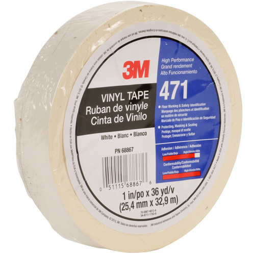 471 Vinyl Tape, 12 mm (1/2") W x 32.9 m (108') L, 5.3 mils, White Ontario Safety Products