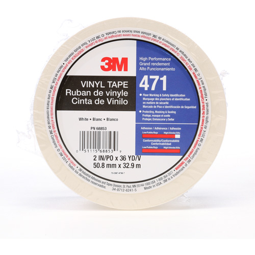 471 Vinyl Tape, 50.8 mm (2") W x 32.9 m (108') L, 5.2 mils, White Ontario Safety Products
