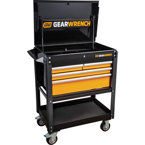 Utility Cart, 4 Drawers, 33" L x 21" W x 42" H, Black/Orange Ontario Safety Products