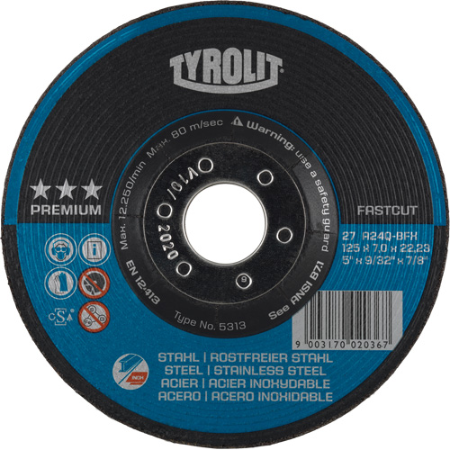 Premium 2-in-1 Grinding Wheel, 7" x 9/32", 7/8" Arbor, Type 27 Ontario Safety Products