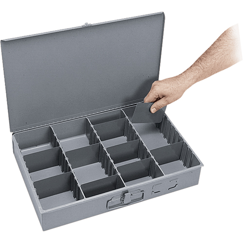 Adjustable Compartment Boxes, Steel, Variable Slots, 18" W x 12" D x 3" H, Grey Ontario Safety Products
