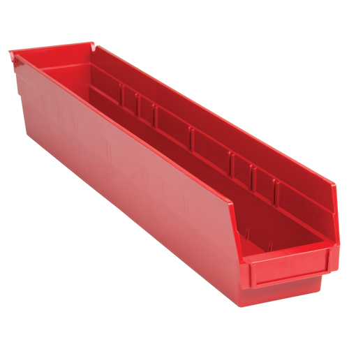 Shelf Bins, 4-1/8" W x 4" H x 23-5/8" D, Red, 50 lbs. Capacity Ontario Safety Products