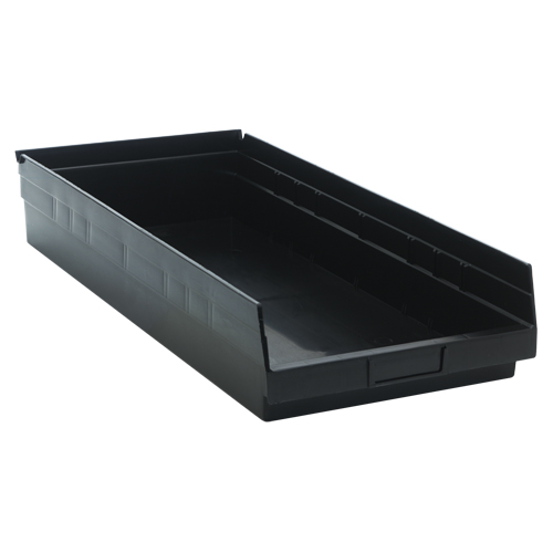 Economy Shelf Bin, 11-1/8" W x 4" H x 23-5/8" D, Black, 60 lbs. Capacity Ontario Safety Products
