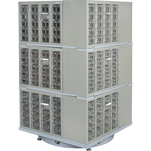 Armoire industrielle robuste avec carrousel &agrave; tiroirs, Acier, 240 tiroirs, 27" la x 27" p x 48" h, Gris Ontario Safety Products