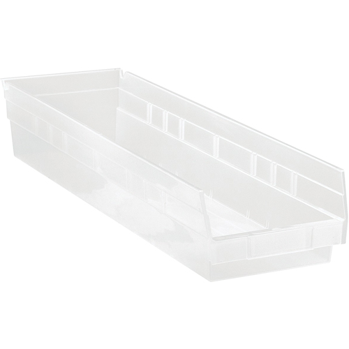 Bacs de rangement pour tablettes, 6-5/8" la x 4" H x 23-5/8" p, Transparent, Capacit&eacute; 50 lb Ontario Safety Products