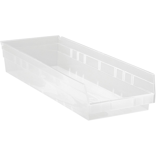 Shelf Bins, 8-3/8" W x 4" H x 23-5/8" D, Clear, 50 lbs. Capacity Ontario Safety Products