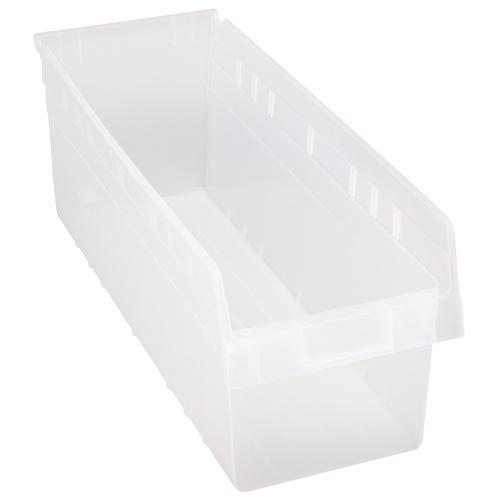 Store-Max Shelf Bins, 8-3/8" W x 8" H x 23-5/8" D, Clear, 68 lbs. Capacity Ontario Safety Products