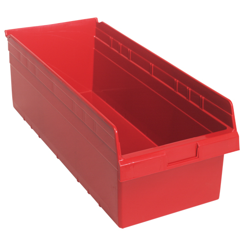 Store-Max Shelf Bins, 11-1/8" W x 8" H x 23-5/8" D, Red, 68 lbs. Capacity Ontario Safety Products