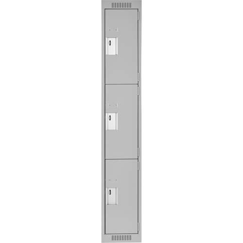 Clean Line Lockers, 3 -tier, 12" x 18" x 72", Steel, Grey, Rivet (Assembled) Ontario Safety Products