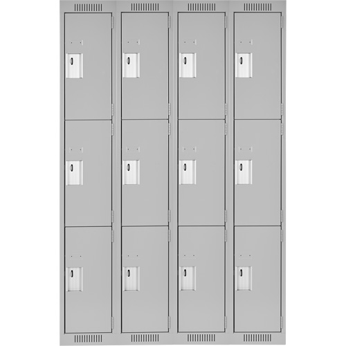 Clean Line Lockers, 3 -tier, Bank of 4, 48" x 18" x 72", Steel, Grey, Rivet (Assembled) Ontario Safety Products