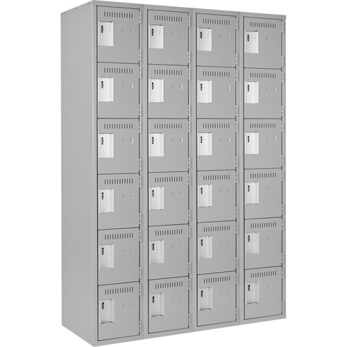 Clean Line Lockerettes, 6 -tier, Bank of 4, 48" x 18" x 72", Steel, Grey, Rivet (Assembled) Ontario Safety Products