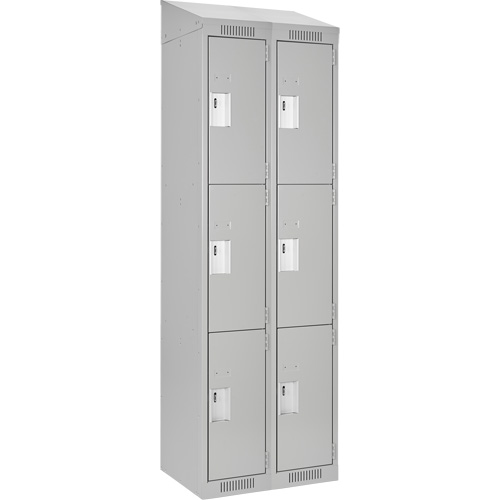 Clean Line Lockers, 3 -tier, Bank of 2, 24" x 18" x 78", Steel, Grey, Rivet (Assembled) Ontario Safety Products