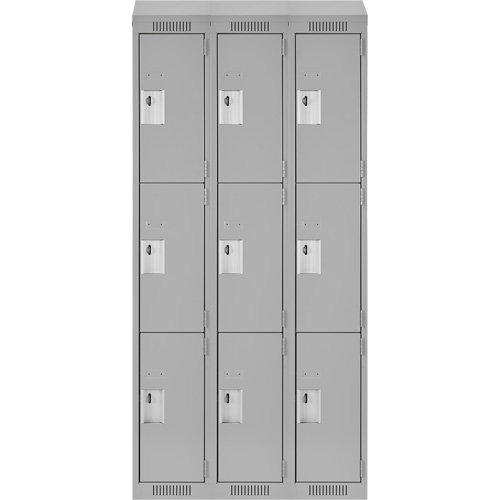 Clean Line Lockers, 3 -tier, Bank of 3, 36" x 18" x 78", Steel, Grey, Rivet (Assembled) Ontario Safety Products