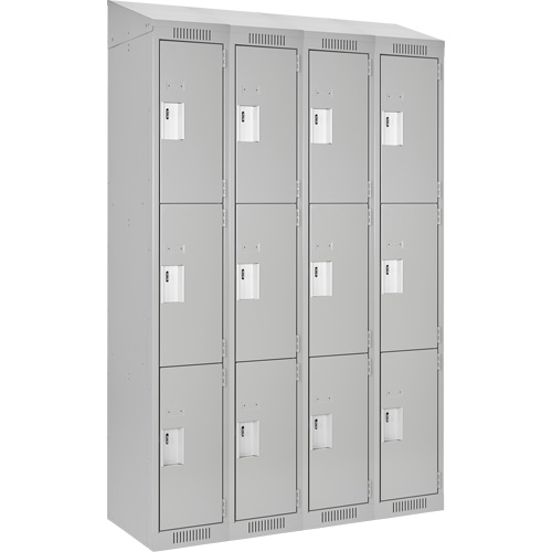 Clean Line Lockers, 3 -tier, Bank of 4, 48" x 18" x 78", Steel, Grey, Rivet (Assembled) Ontario Safety Products