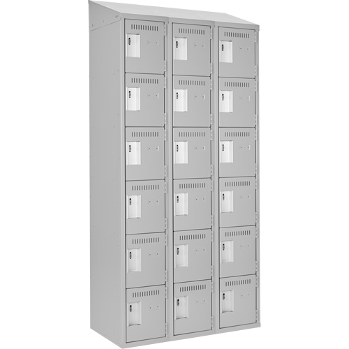 Clean Line Lockerette , 6 -tier, Bank of 3, 36" x 18" x 78", Steel, Grey, Rivet (Assembled) Ontario Safety Products