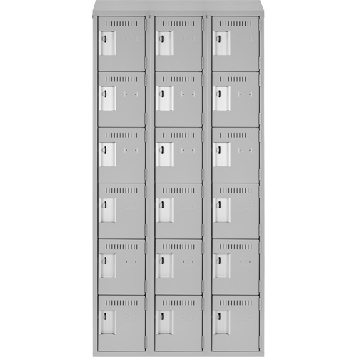 Clean Line Lockerette , 6 -tier, Bank of 3, 36" x 18" x 78", Steel, Grey, Rivet (Assembled) Ontario Safety Products