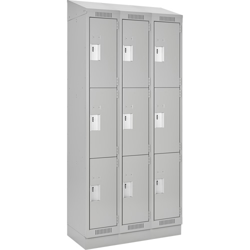 Clean Line Lockers, 3 -tier, Bank of 3, 36" x 18" x 82", Steel, Grey, Rivet (Assembled) Ontario Safety Products