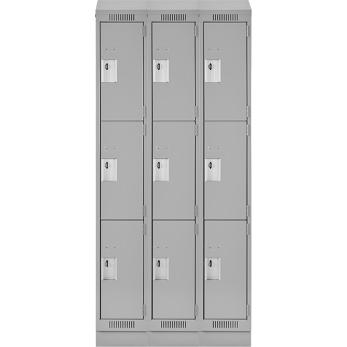 Clean Line Lockers, 3 -tier, Bank of 3, 36" x 18" x 82", Steel, Grey, Rivet (Assembled) Ontario Safety Products