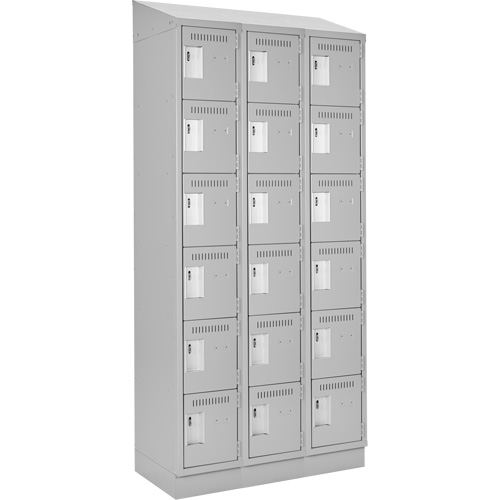Clean Line Lockerette, 6 -tier, Bank of 3, 36" x 18" x 82", Steel, Grey, Rivet (Assembled) Ontario Safety Products