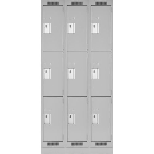 Clean Line Lockers, 3 -tier, Bank of 3, 36" x 18" x 76", Steel, Grey, Rivet (Assembled) Ontario Safety Products