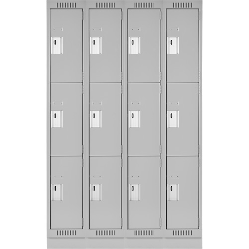 Clean Line Lockers, 3 -tier, Bank of 4, 48" x 18" x 76", Steel, Grey, Rivet (Assembled) Ontario Safety Products