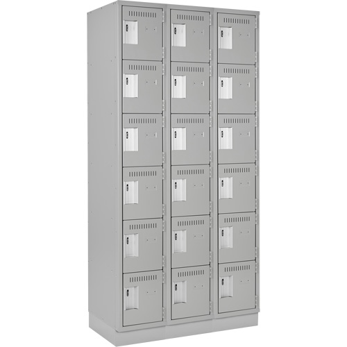 Clean Line Lockerette, 6 -tier, Bank of 3, 36" x 18" x 76", Steel, Grey, Rivet (Assembled) Ontario Safety Products