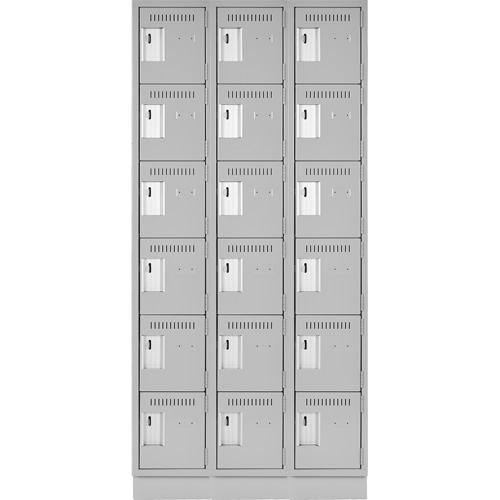Clean Line Lockerette, 6 -tier, Bank of 3, 36" x 18" x 76", Steel, Grey, Rivet (Assembled) Ontario Safety Products