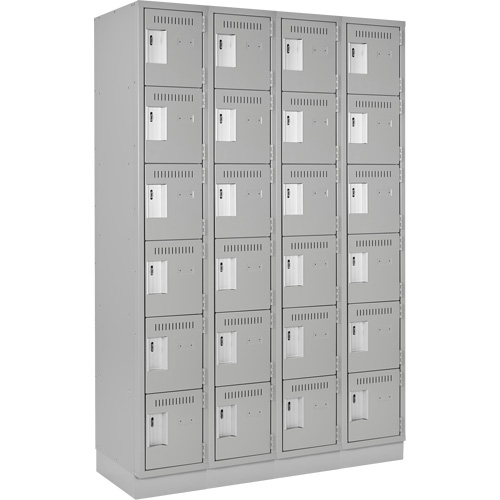 Clean Line Lockerette, 6 -tier, Bank of 4, 48" x 18" x 76", Steel, Grey, Rivet (Assembled) Ontario Safety Products