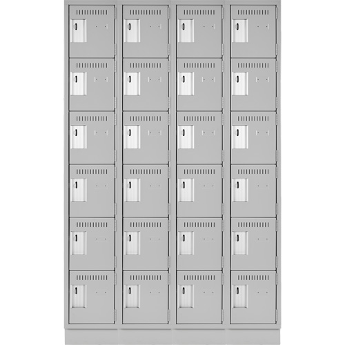 Clean Line Lockerette, 6 -tier, Bank of 4, 48" x 18" x 76", Steel, Grey, Rivet (Assembled) Ontario Safety Products