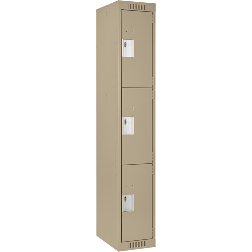 Clean Line Lockers, 3 -tier, 12" x 18" x 72", Steel, Beige, Rivet (Assembled) Ontario Safety Products