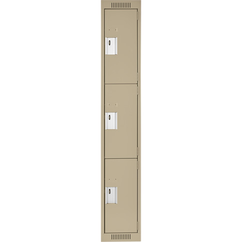 Clean Line Lockers, 3 -tier, 12" x 18" x 72", Steel, Beige, Rivet (Assembled) Ontario Safety Products