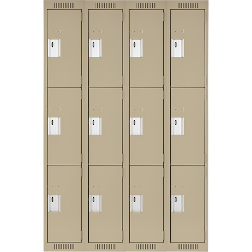 Clean Line Lockers, 3 -tier, Bank of 4, 48" x 18" x 72", Steel, Beige, Rivet (Assembled) Ontario Safety Products