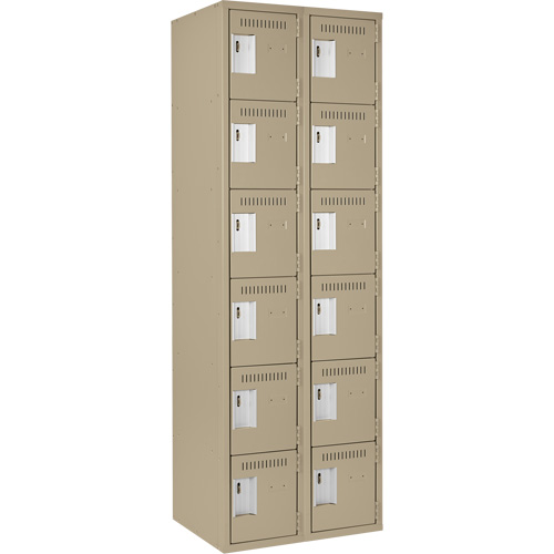 Clean Line Lockerette, 6 -tier, Bank of 2, 24" x 18" x 72", Steel, Beige, Rivet (Assembled) Ontario Safety Products