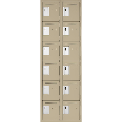 Clean Line Lockerette, 6 -tier, Bank of 2, 24" x 18" x 72", Steel, Beige, Rivet (Assembled) Ontario Safety Products
