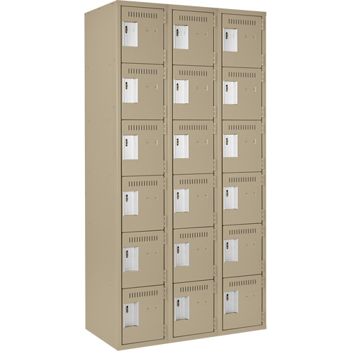 Clean Line Lockerette, 6 -tier, Bank of 3, 36" x 18" x 72", Steel, Beige, Rivet (Assembled) Ontario Safety Products
