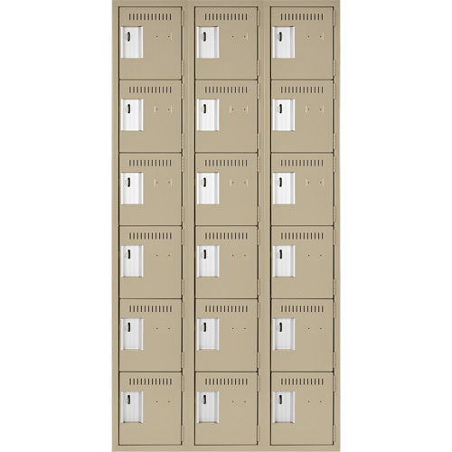 Clean Line Lockerette, 6 -tier, Bank of 3, 36" x 18" x 72", Steel, Beige, Rivet (Assembled) Ontario Safety Products
