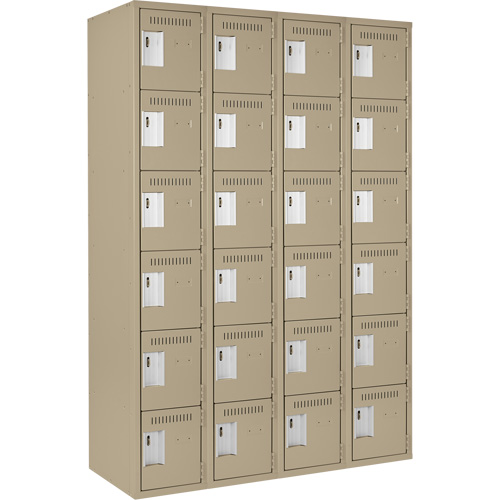 Clean Line Lockerette, 6 -tier, Bank of 4, 48" x 18" x 72", Steel, Beige, Rivet (Assembled) Ontario Safety Products