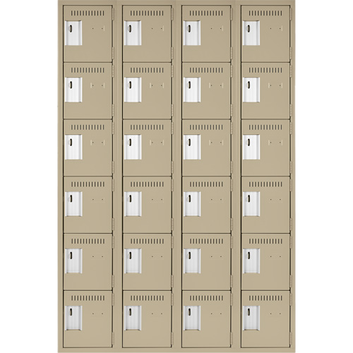 Clean Line Lockerette, 6 -tier, Bank of 4, 48" x 18" x 72", Steel, Beige, Rivet (Assembled) Ontario Safety Products