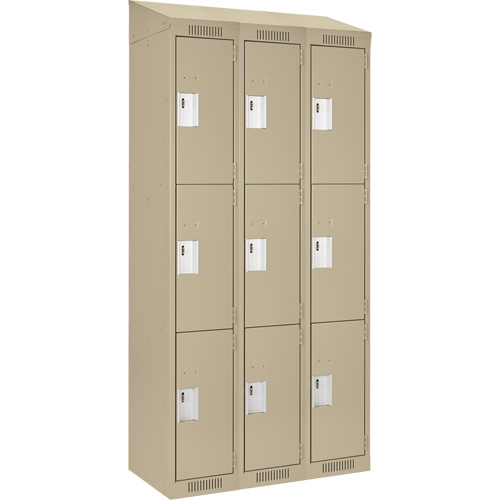 Clean Line Lockers, 3 -tier, Bank of 3, 36" x 18" x 78", Steel, Beige, Rivet (Assembled) Ontario Safety Products