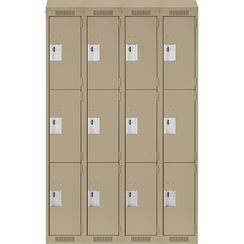 Clean Line Lockers, 3 -tier, Bank of 4, 48" x 18" x 78", Steel, Beige, Rivet (Assembled) Ontario Safety Products