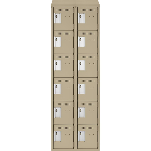Clean Line Lockerette, 6 -tier, Bank of 2, 24" x 18" x 78", Steel, Beige, Rivet (Assembled) Ontario Safety Products